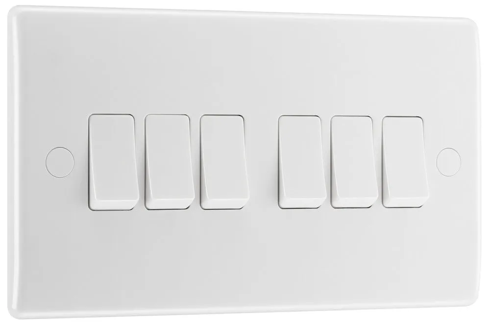 BG 846 White Round Edge Hexa Light Switch 10A