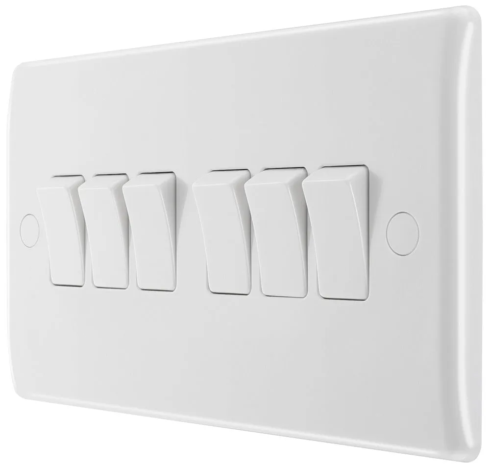 BG 846 White Round Edge Hexa Light Switch 10A