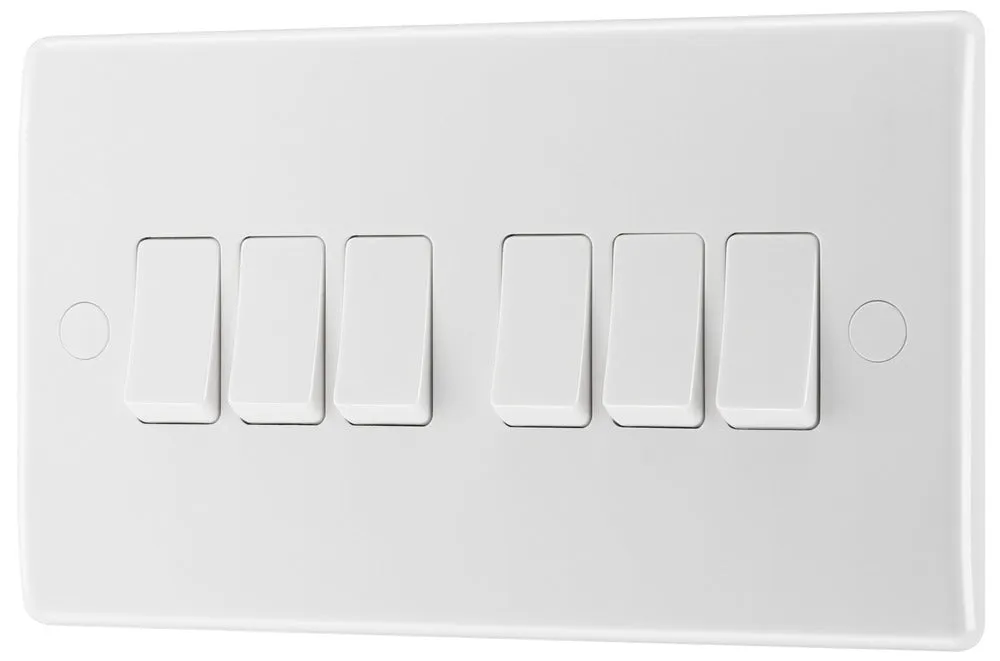BG 846 White Round Edge Hexa Light Switch 10A