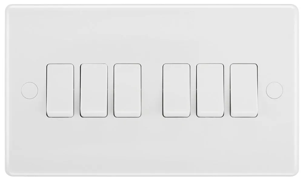 BG 846 White Round Edge Hexa Light Switch 10A