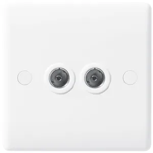 BG 863 White Round Edge Isolated Double TV Aerial Socket - Grey Insert