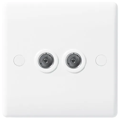 BG 863 White Round Edge Isolated Double TV Aerial Socket - Grey Insert