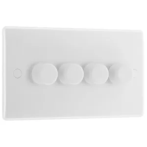 BG 884 White Round Edge 2-Way Quad Trailing Edge Dimmer Push On/Off