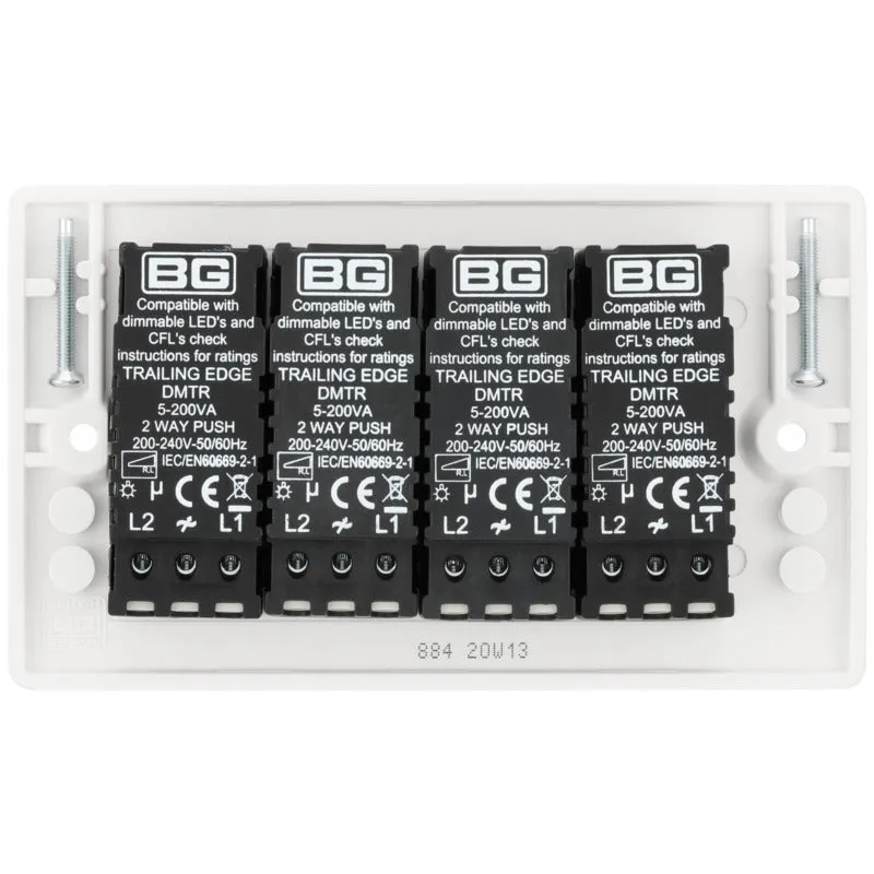 BG 884 White Round Edge 2-Way Quad Trailing Edge Dimmer Push On/Off