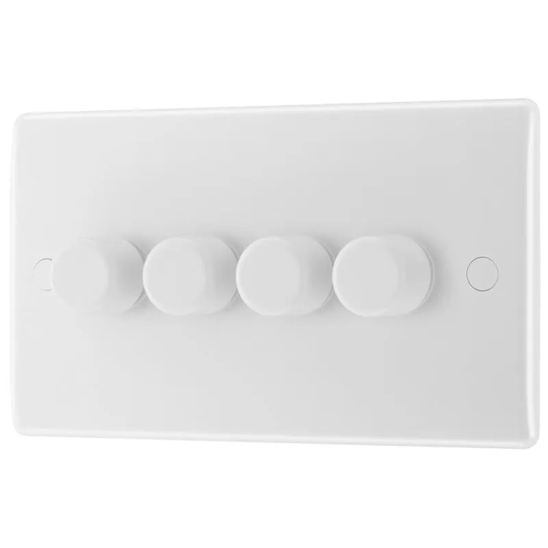 BG 884 White Round Edge 2-Way Quad Trailing Edge Dimmer Push On/Off