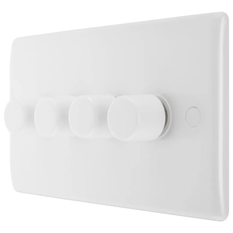 BG 884 White Round Edge 2-Way Quad Trailing Edge Dimmer Push On/Off