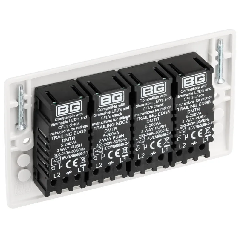 BG 884 White Round Edge 2-Way Quad Trailing Edge Dimmer Push On/Off
