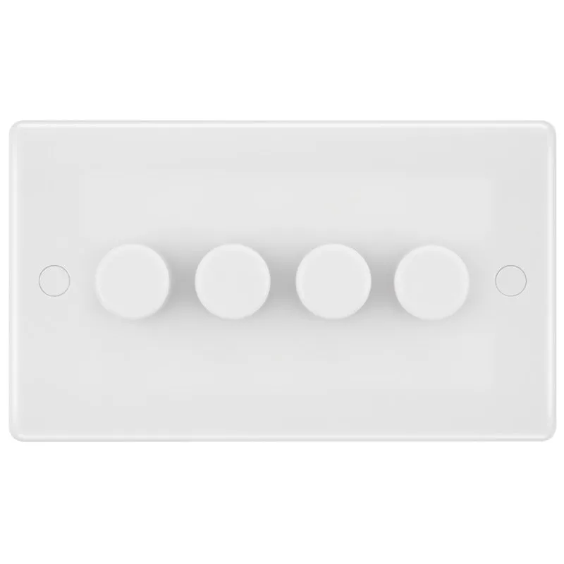 BG 884 White Round Edge 2-Way Quad Trailing Edge Dimmer Push On/Off