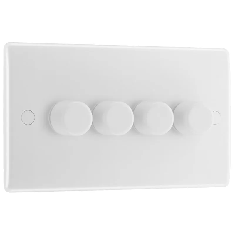 BG 884 White Round Edge 2-Way Quad Trailing Edge Dimmer Push On/Off