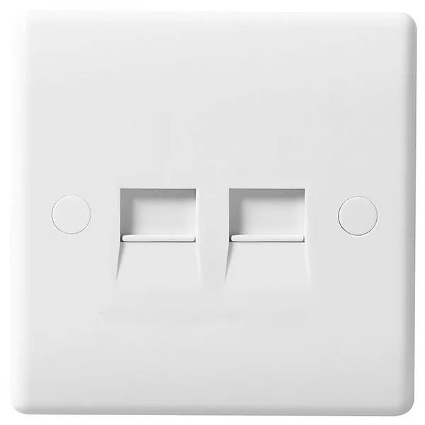 BG 8RJ11/2 White Round Edge RJ11 Double Data Outlet Socket (Screw)