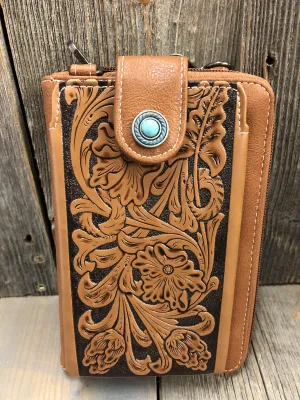 BGMW629BR Cross Body  Wallet - Tooled Phone Case