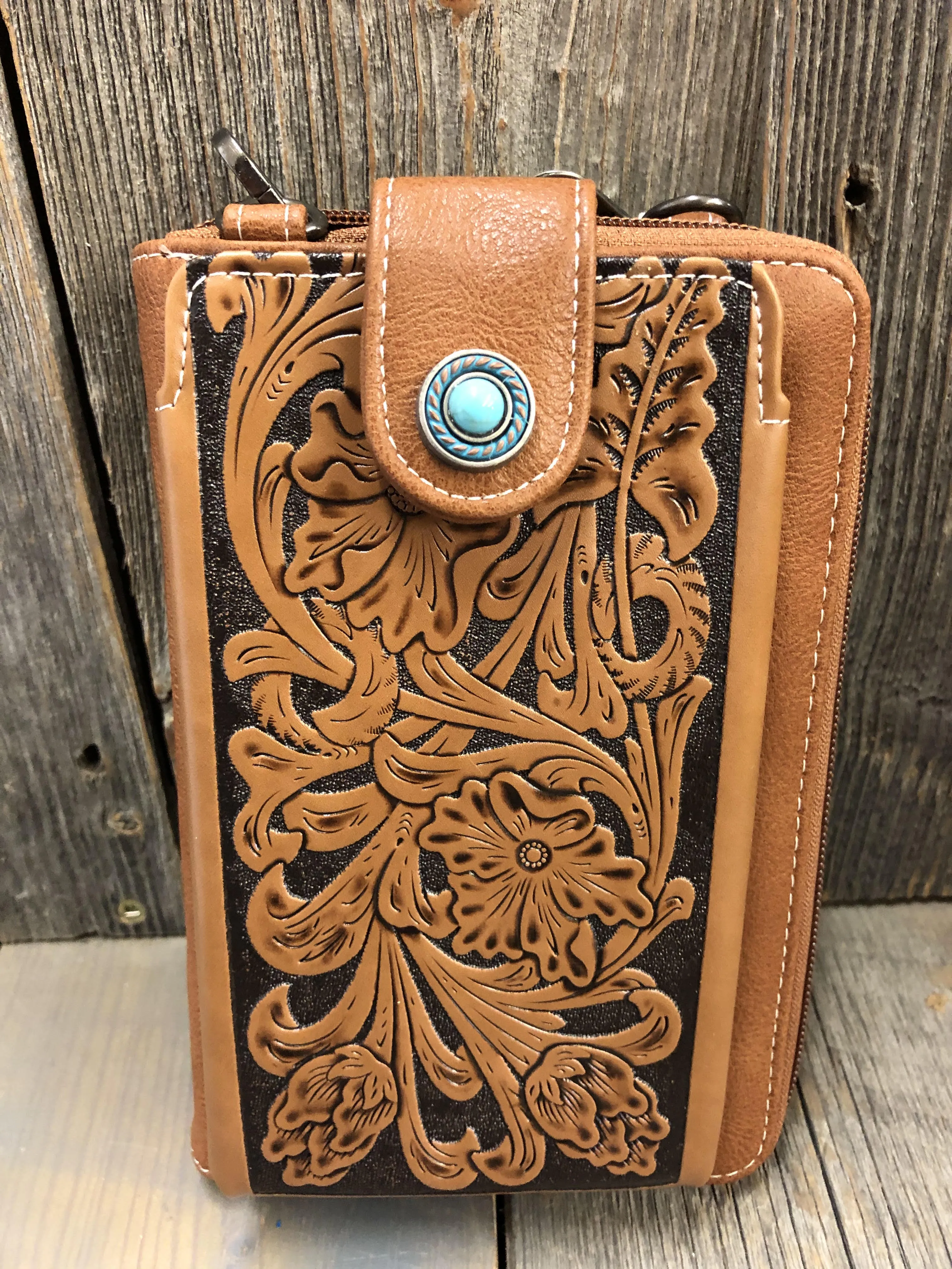 BGMW629BR Cross Body  Wallet - Tooled Phone Case