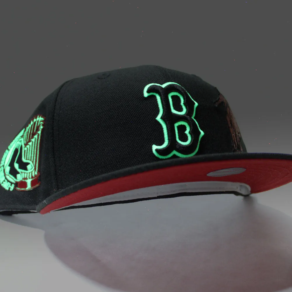 Boston Red Sox 8X Champions New Era 59Fifty Fitted Hat (Glow in the Dark Black Red Under Brim)