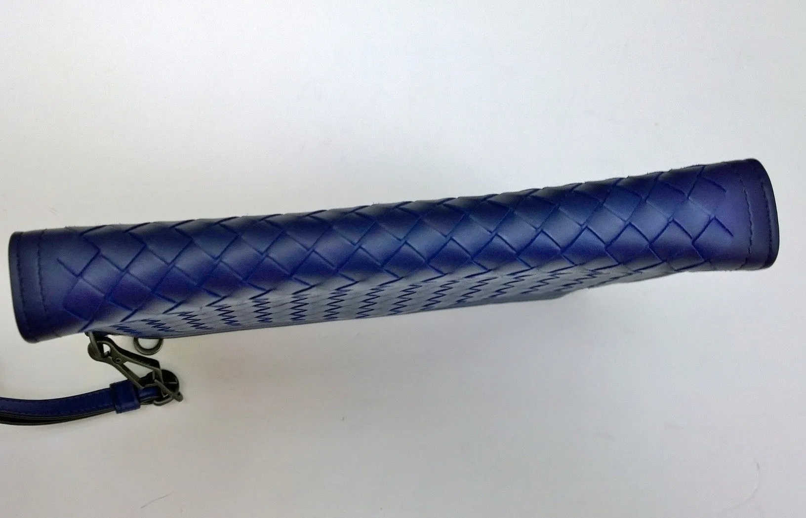 Bottega Veneta Intrecciato Clutch Bag Woven Leather Pouch Purse Blue
