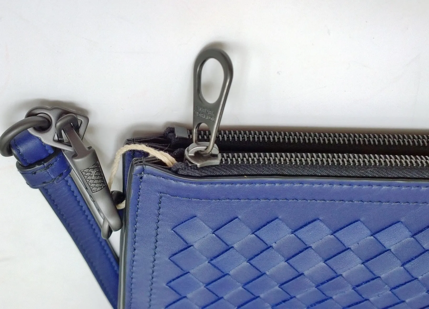 Bottega Veneta Intrecciato Clutch Bag Woven Leather Pouch Purse Blue