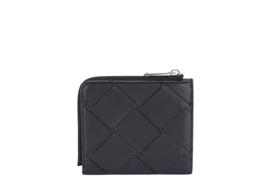 BOTTEGA VENETA MAXI INTRECCIATO BLACK L SHAPE ZIPPY WALLET WITH DUST COVER AND BOX