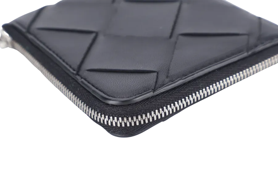 BOTTEGA VENETA MAXI INTRECCIATO BLACK L SHAPE ZIPPY WALLET WITH DUST COVER AND BOX