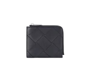 BOTTEGA VENETA MAXI INTRECCIATO BLACK L SHAPE ZIPPY WALLET WITH DUST COVER AND BOX