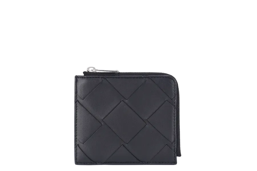 BOTTEGA VENETA MAXI INTRECCIATO BLACK L SHAPE ZIPPY WALLET WITH DUST COVER AND BOX