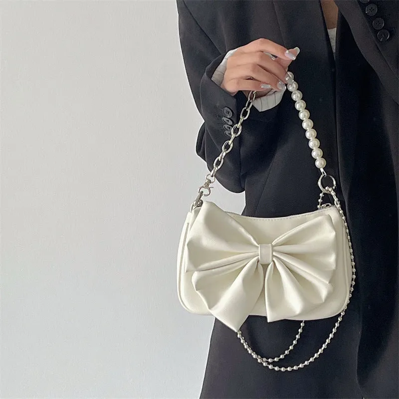 Bow Pearl Chain Shoulder Bag