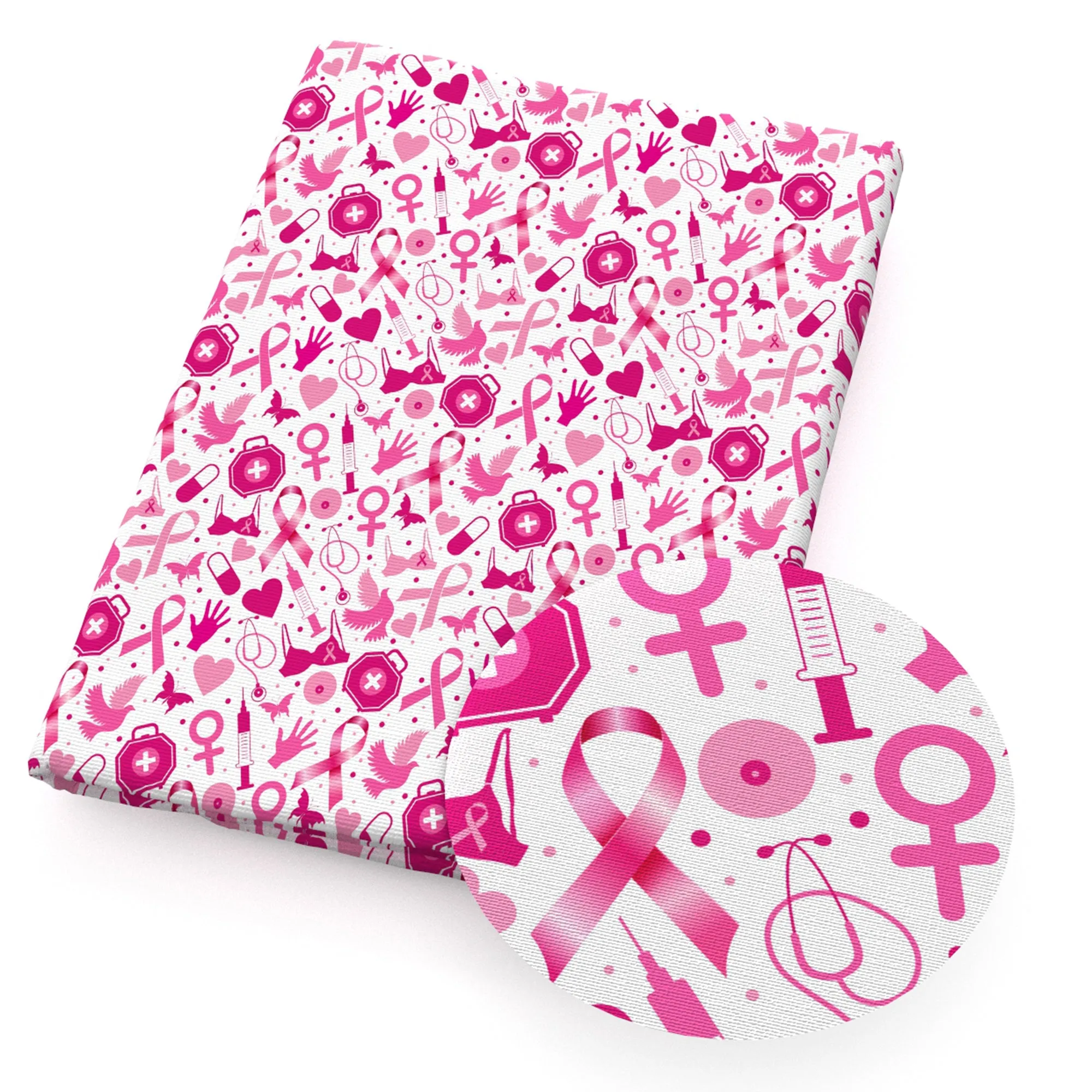 Breast Cancer Theme Printed Fabric