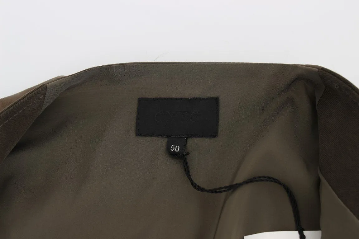 Brown Cotton Double Breasted Button Slim Fit Vest