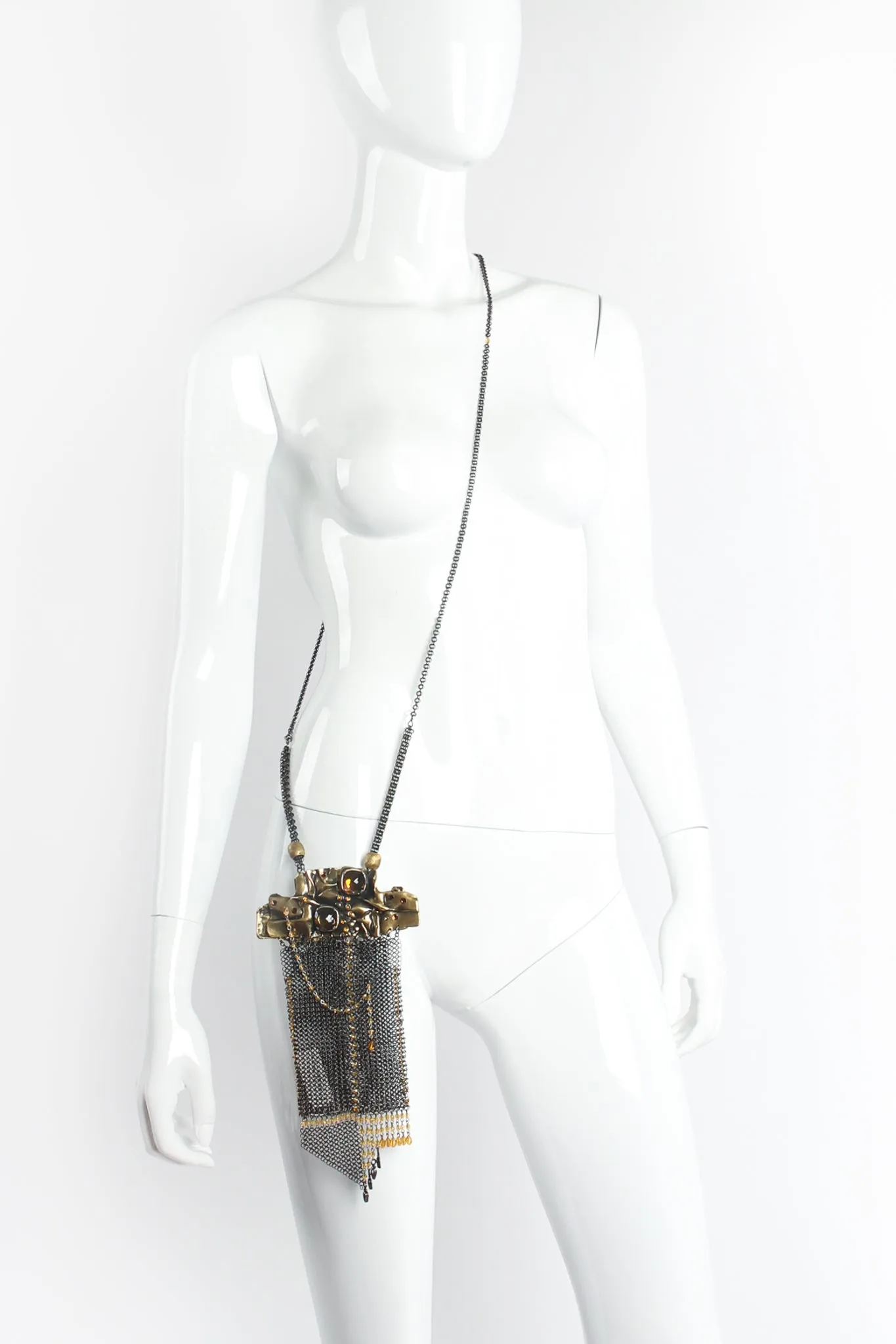 Brutalist Plated Brass Ring Mesh Micro Bag