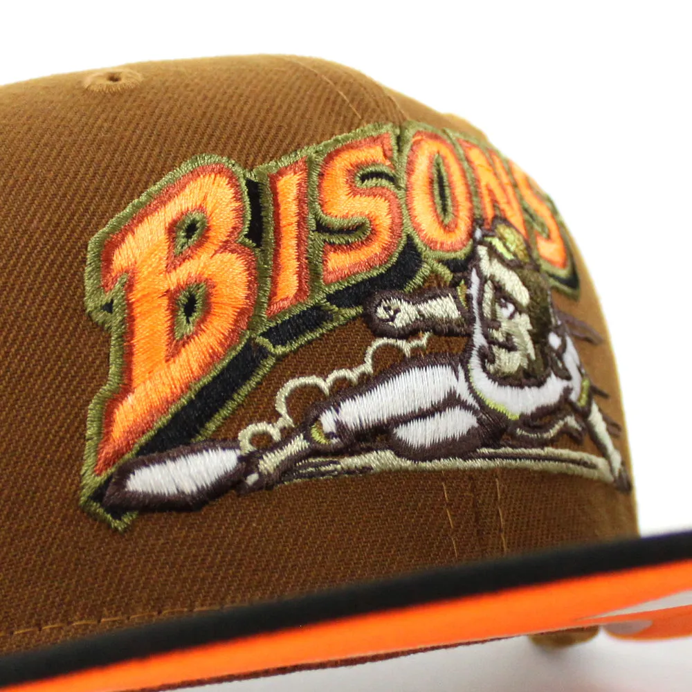 Buffalo Bisons BUFFALO B New Era 59Fifty Fitted Hat (Glow in the Dark TOASTED PEANUT BLACK HUNTER FLAME ORANGE  Under Brim)