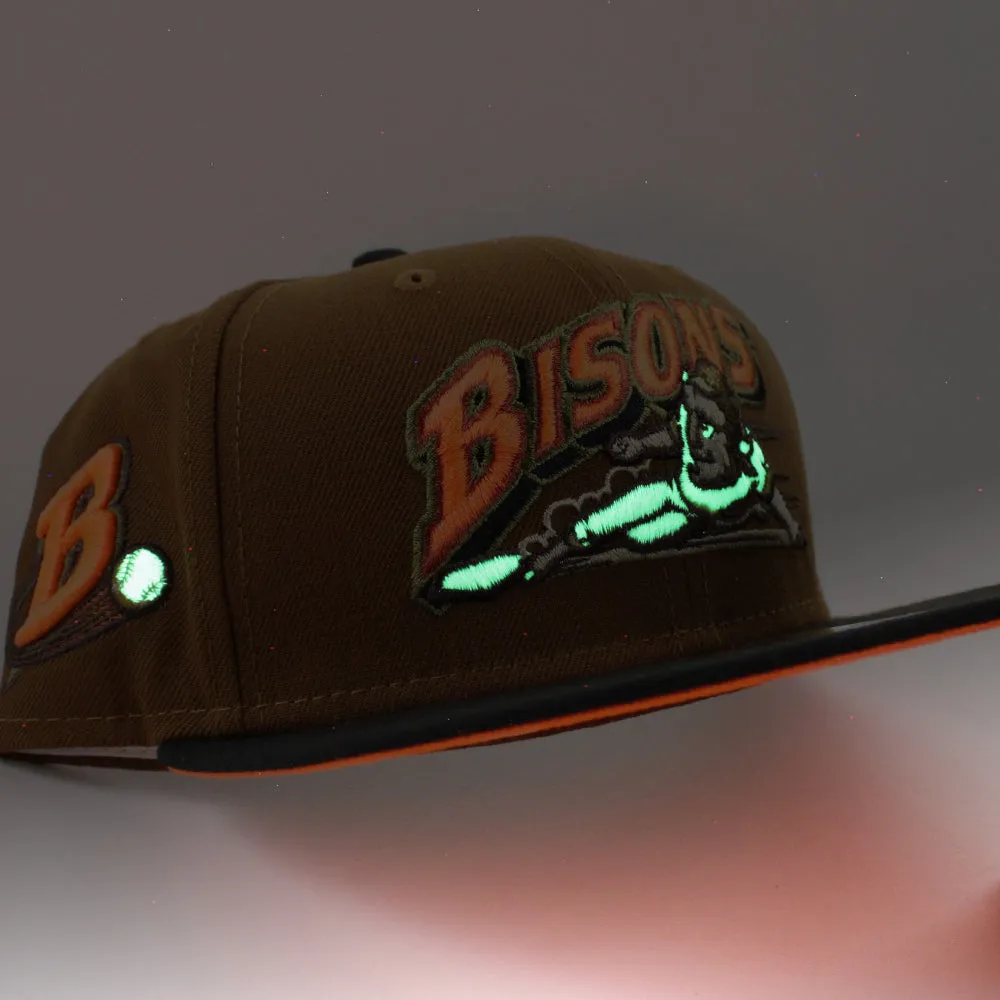 Buffalo Bisons BUFFALO B New Era 59Fifty Fitted Hat (Glow in the Dark TOASTED PEANUT BLACK HUNTER FLAME ORANGE  Under Brim)