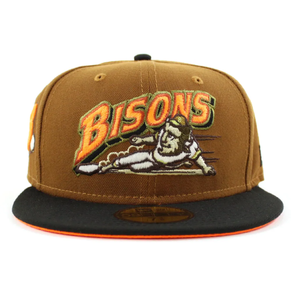 Buffalo Bisons BUFFALO B New Era 59Fifty Fitted Hat (Glow in the Dark TOASTED PEANUT BLACK HUNTER FLAME ORANGE  Under Brim)