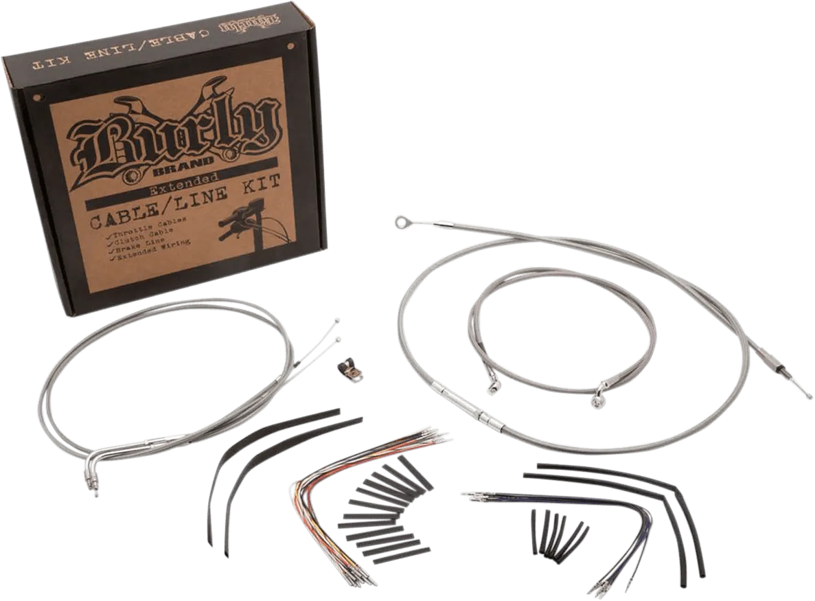 Burly Brand B30-1096 Extended Cable/Brake Line Kit for 18in. Gorilla Handlebars - Stainless Steel