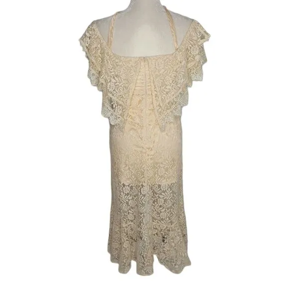 CATTIVO dress lace off shoulder ruffle ivory cream midi S