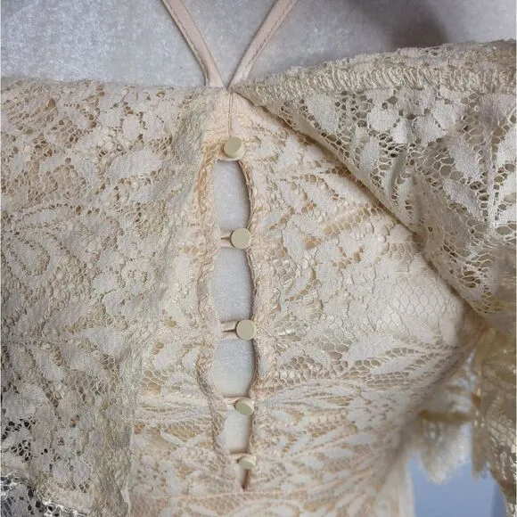 CATTIVO dress lace off shoulder ruffle ivory cream midi S