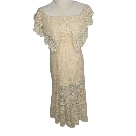 CATTIVO dress lace off shoulder ruffle ivory cream midi S