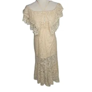 CATTIVO dress lace off shoulder ruffle ivory cream midi S