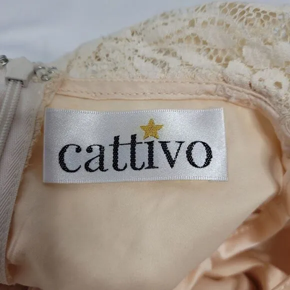 CATTIVO dress lace off shoulder ruffle ivory cream midi S