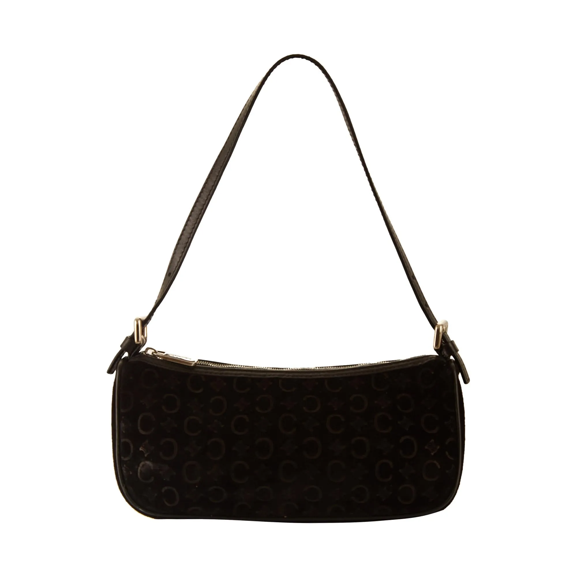 Celine Black Logo Suede Shoulder Bag
