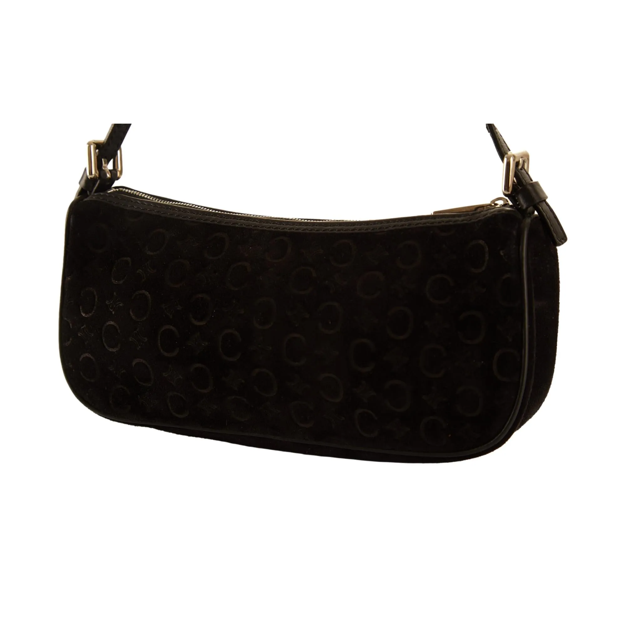 Celine Black Logo Suede Shoulder Bag