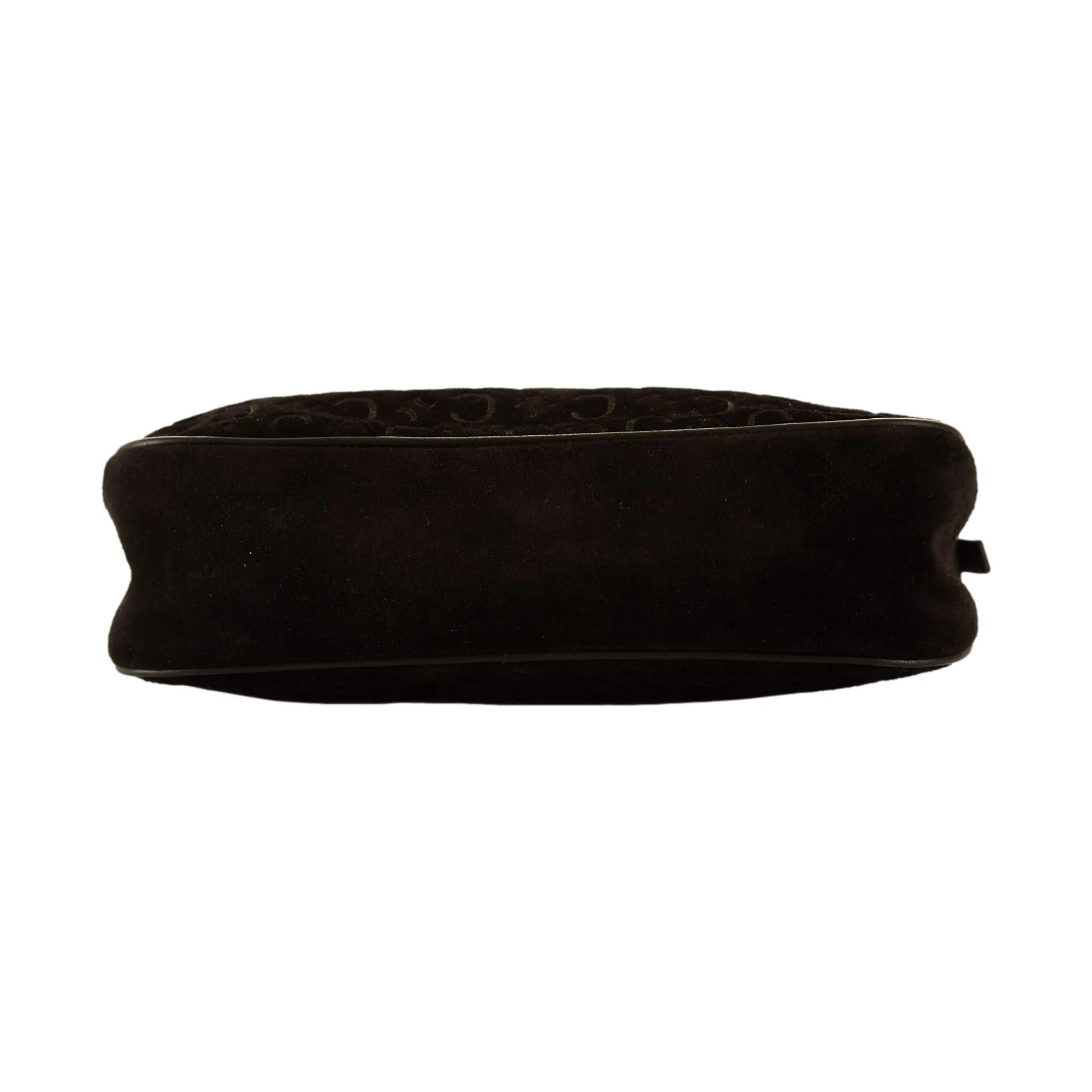 Celine Black Logo Suede Shoulder Bag