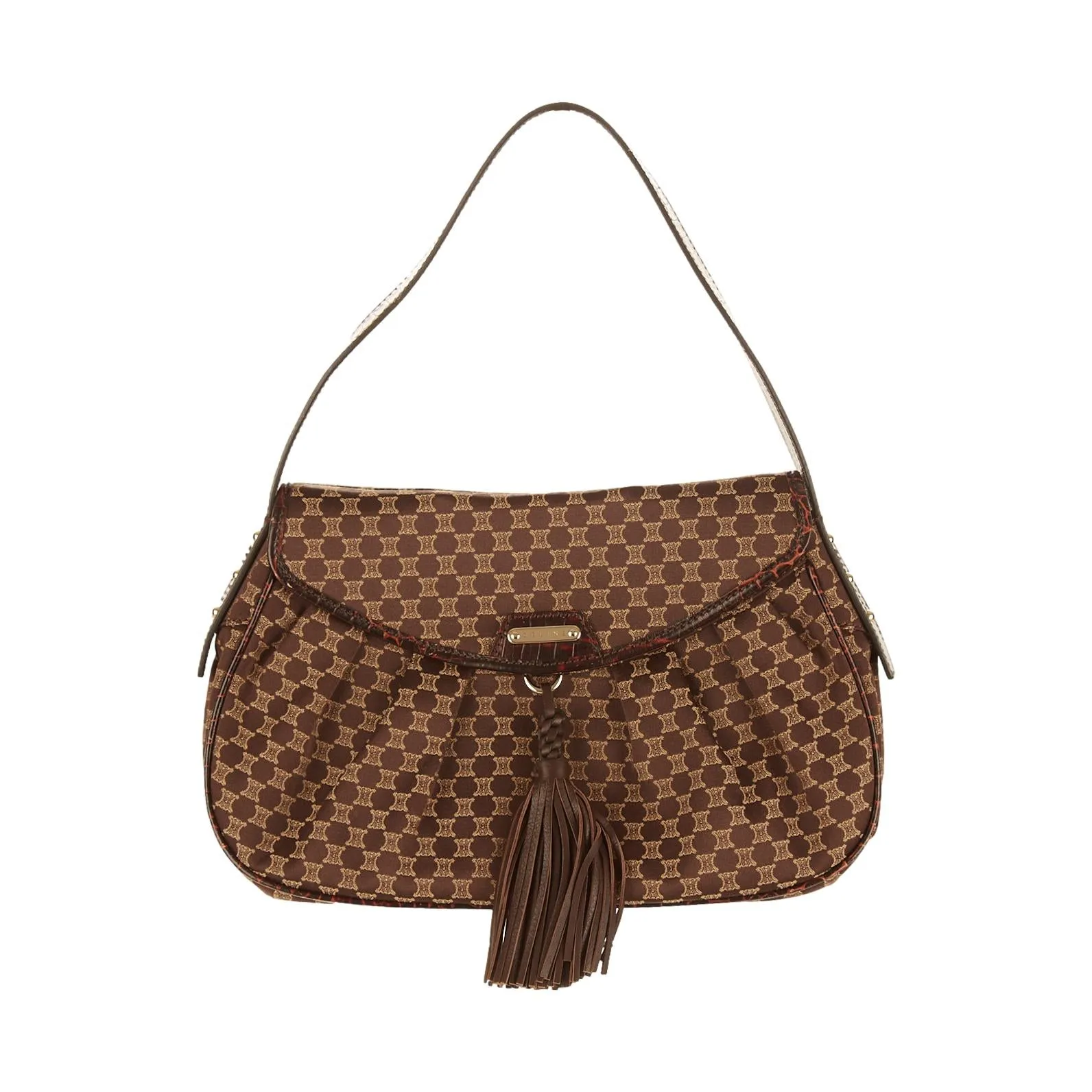 Celine Brown Logo Tassel Shoulder Bag