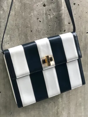 CELINE Cadena Turn lock Leather Crossbody Shoulder Bag Navy White Vintage Old CELINE vw6sjn