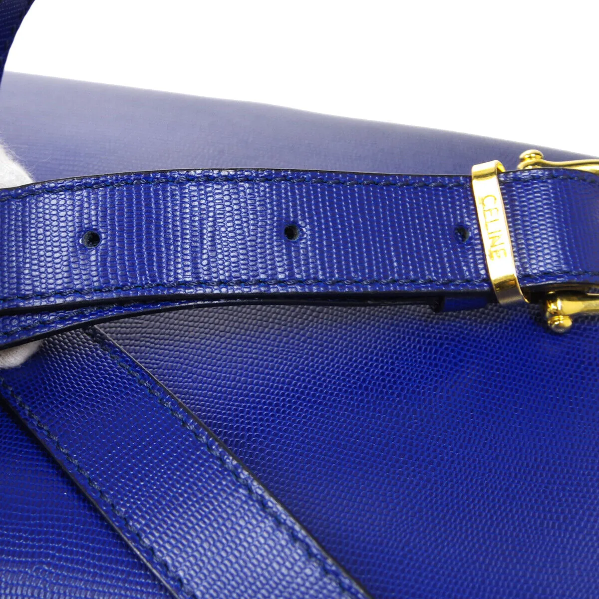CELINE Logo Ring Cross Body Shoulder Bag DM94* Purse Blue Leather  05329