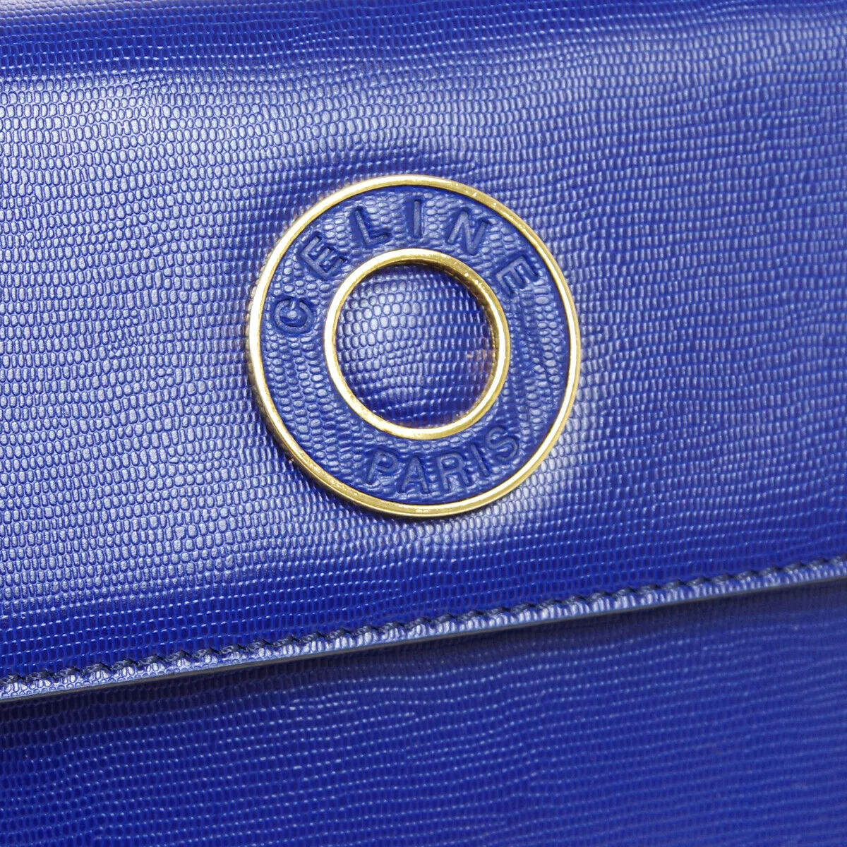 CELINE Logo Ring Cross Body Shoulder Bag DM94* Purse Blue Leather  05329