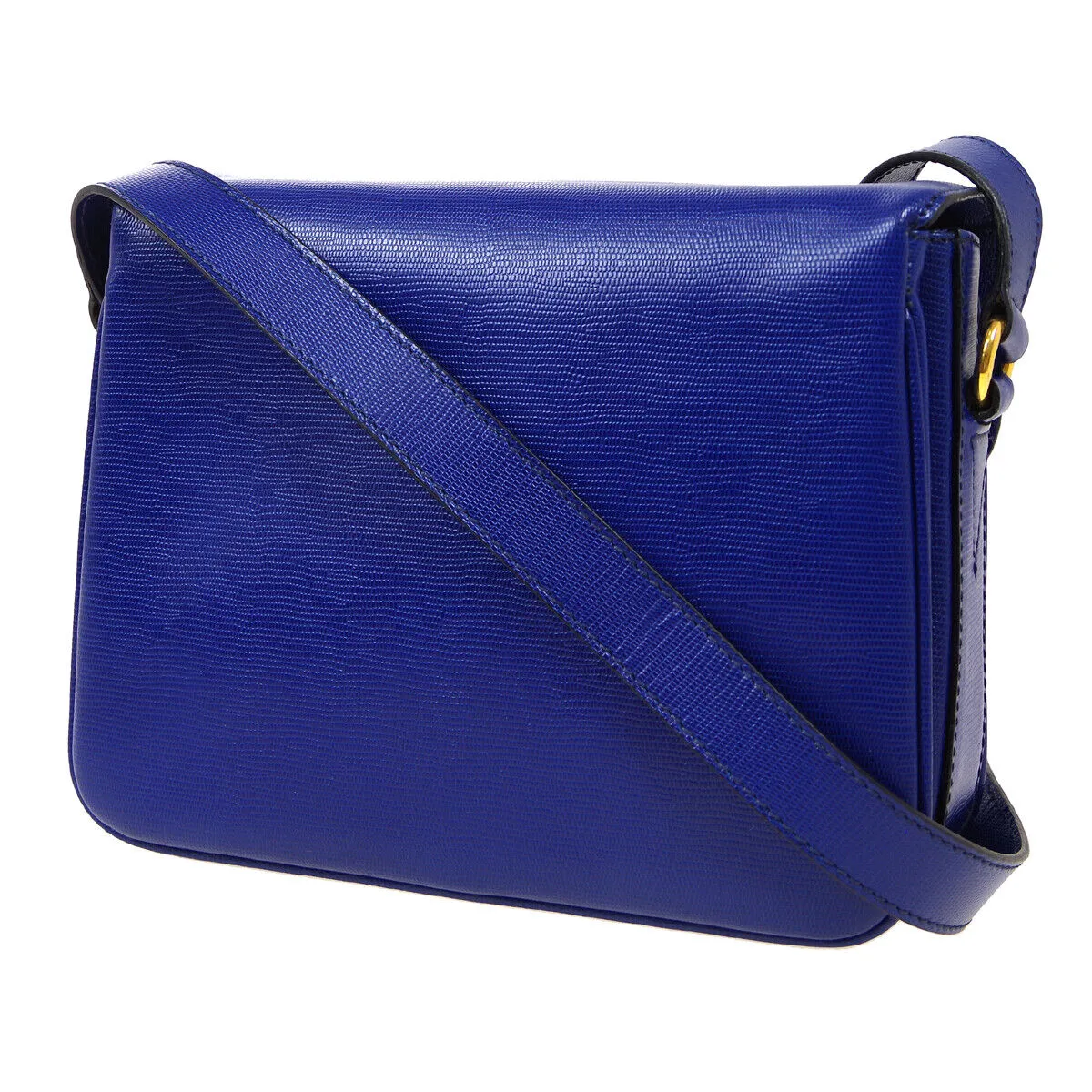 CELINE Logo Ring Cross Body Shoulder Bag DM94* Purse Blue Leather  05329