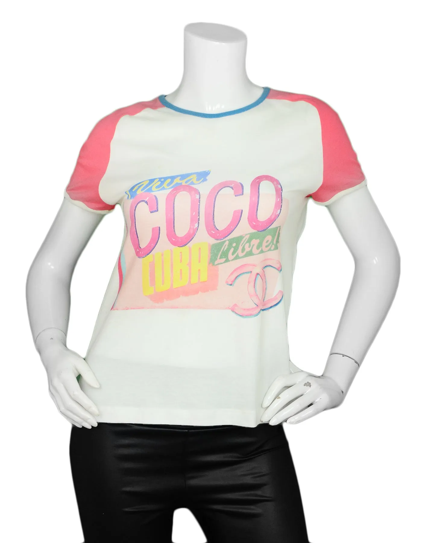 Chanel '17 White/Coral Cotton Paris-Cuba T-Shirt sz M