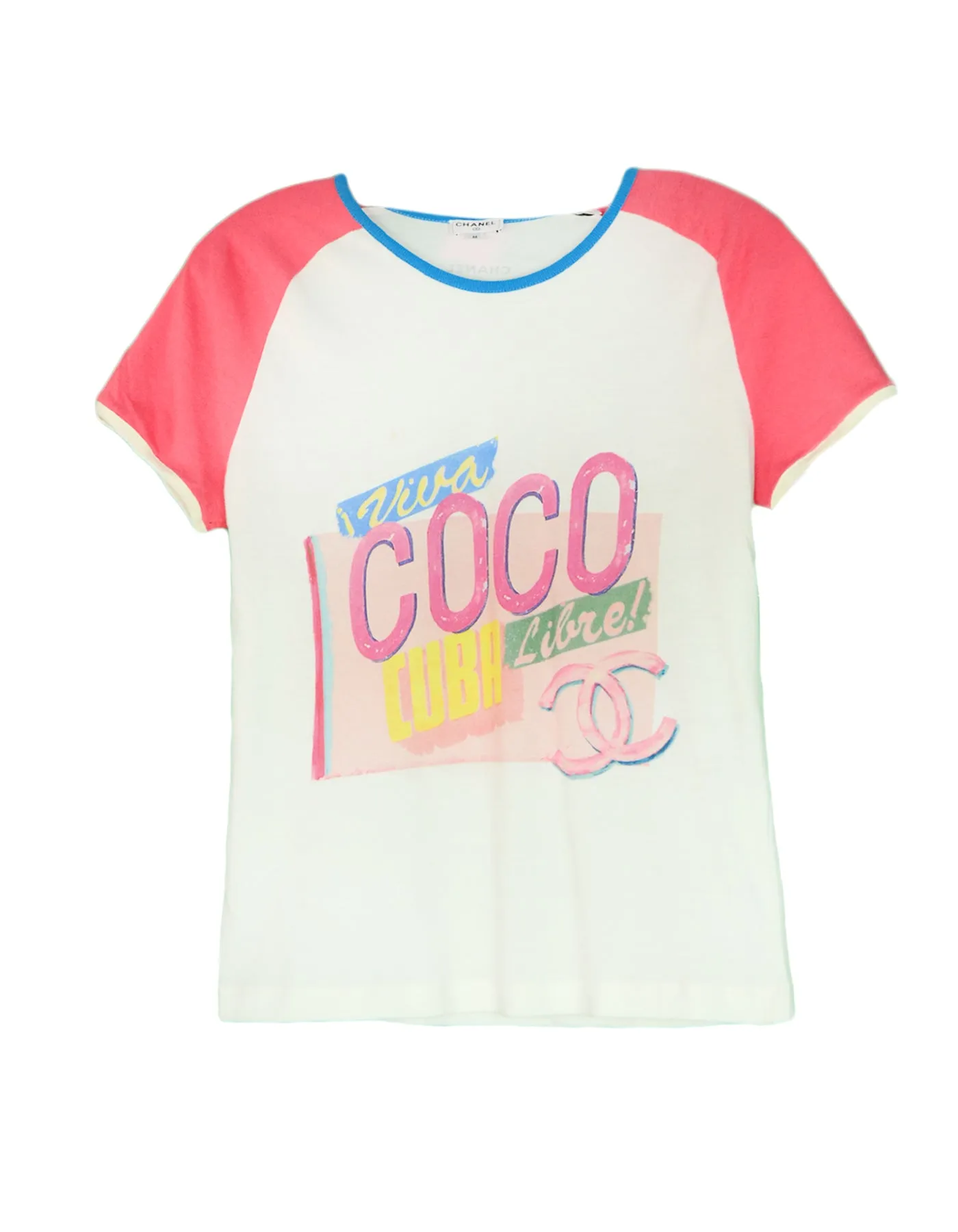 Chanel '17 White/Coral Cotton Paris-Cuba T-Shirt sz M