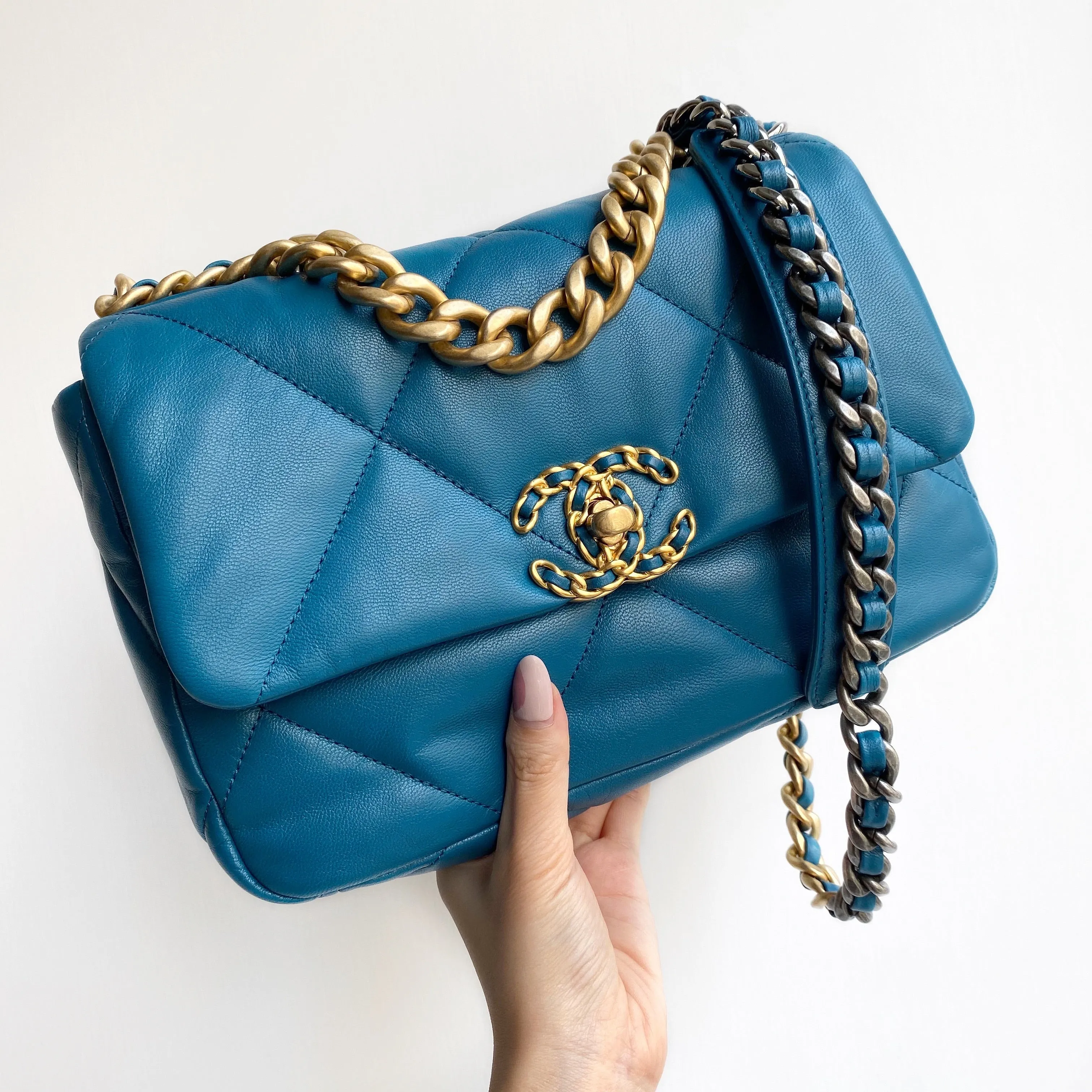 CHANEL 19 Small Flap Bag in Teal Blue Lambskin