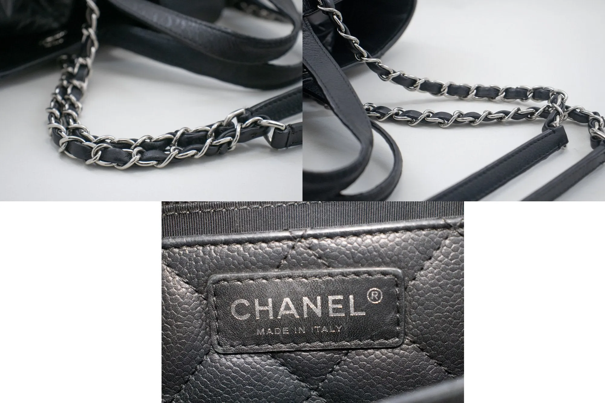 CHANEL 2 Way Chain Shoulder Bag Handbag Tote Black Caviar Quilted L64