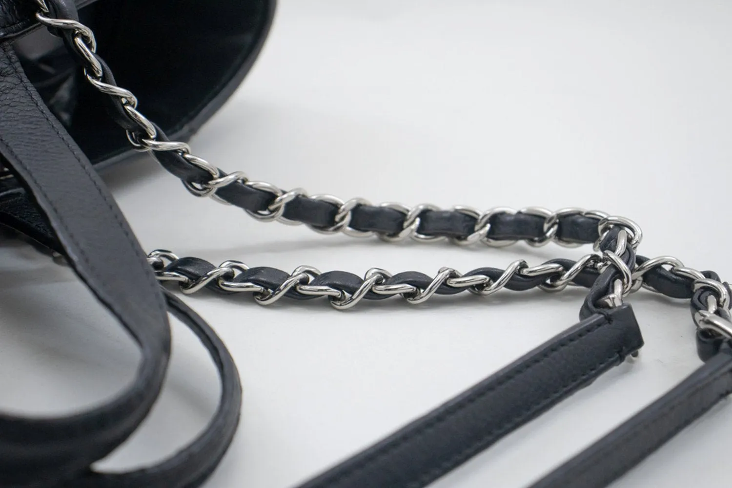 CHANEL 2 Way Chain Shoulder Bag Handbag Tote Black Caviar Quilted L64