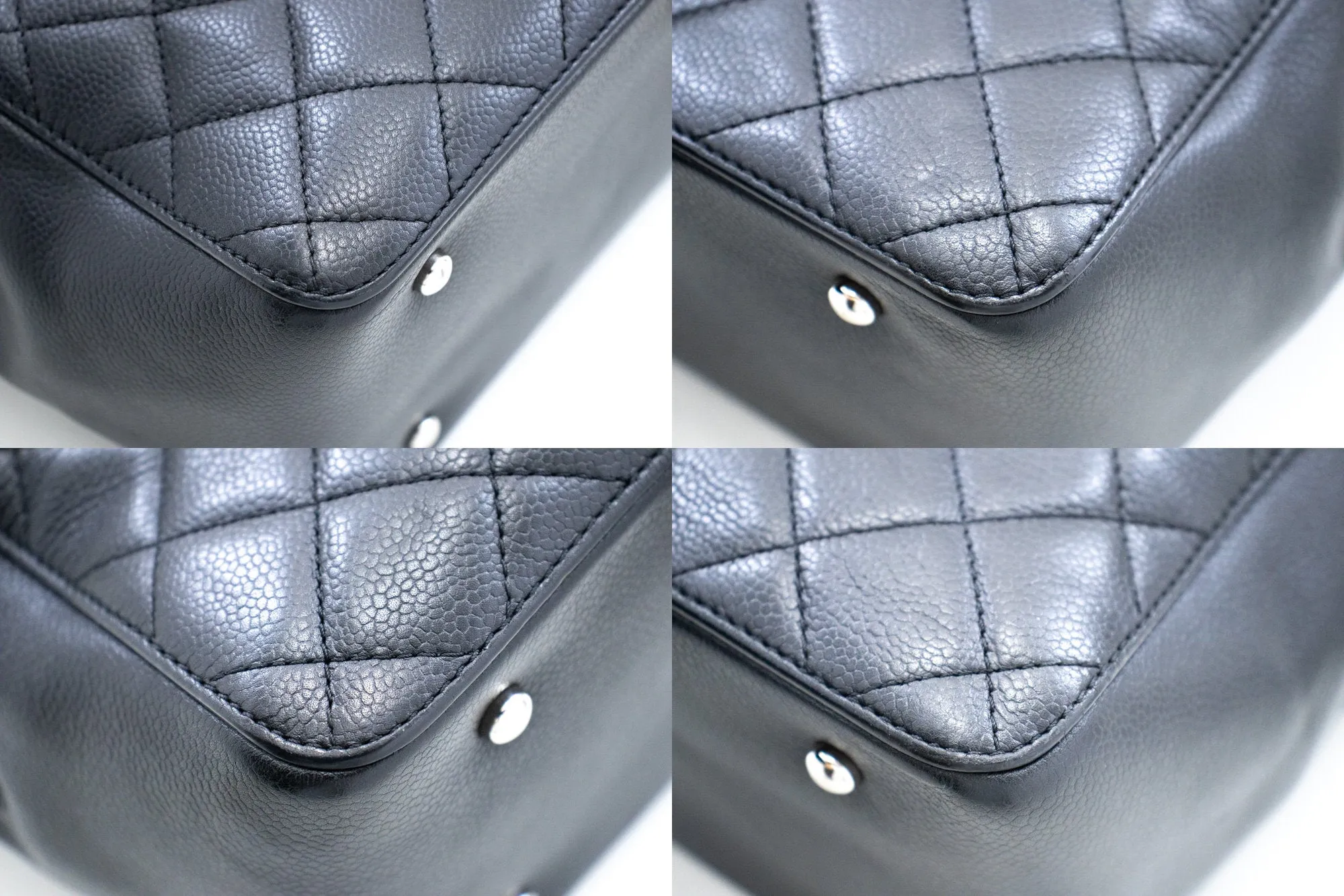 CHANEL 2 Way Chain Shoulder Bag Handbag Tote Black Caviar Quilted L64